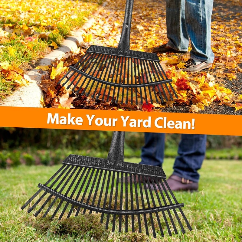 PoPoHoser Rake, Garden Rake for Leaves, Heavy Duty Metal Leaf Rakes with 37-65 inch Adjustable Steel Handle, 25 Tines 18" Wide Rake Garden Tools for Lawns Yard Flower Bed Grass Mulch Shrub Camping Gardening - Image 2